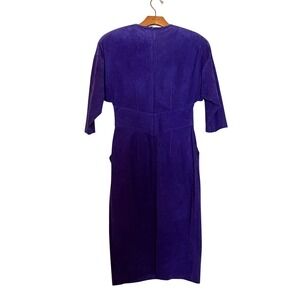 Pia Rucci Vintage 80s Purple Suede Leather Midi Dress 3/4 Sleeve Pockets Women 4